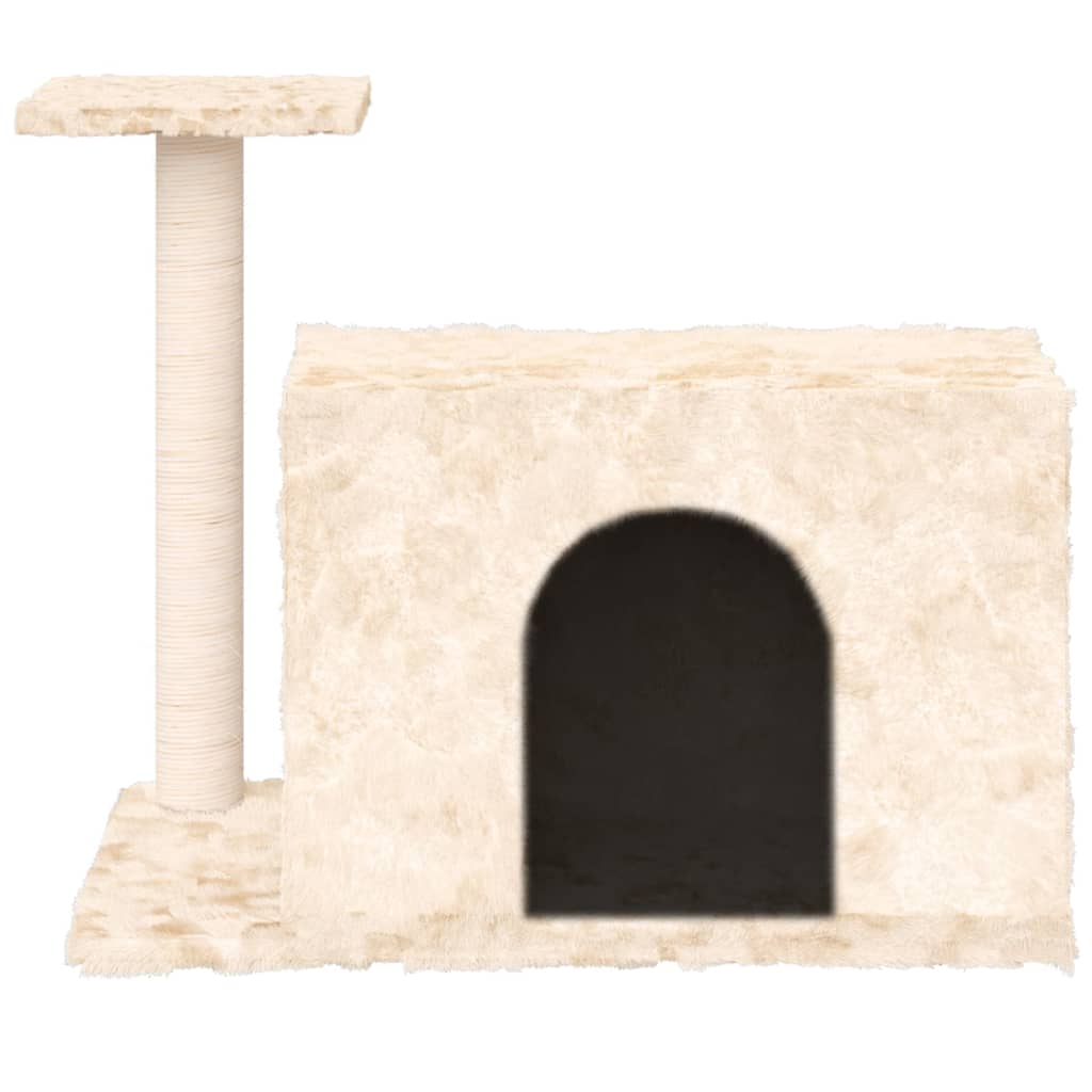 Cat house with sisal rope and scratching post, cream, 51 cm