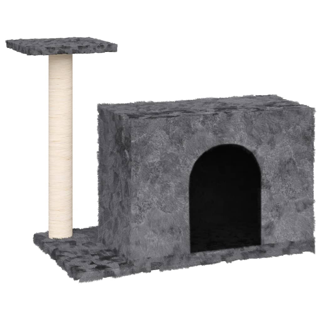 Cat house with sisal rope and scratching post, dark grey, 51 cm