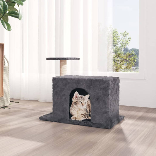 Cat house with sisal rope and scratching post, dark grey, 51 cm