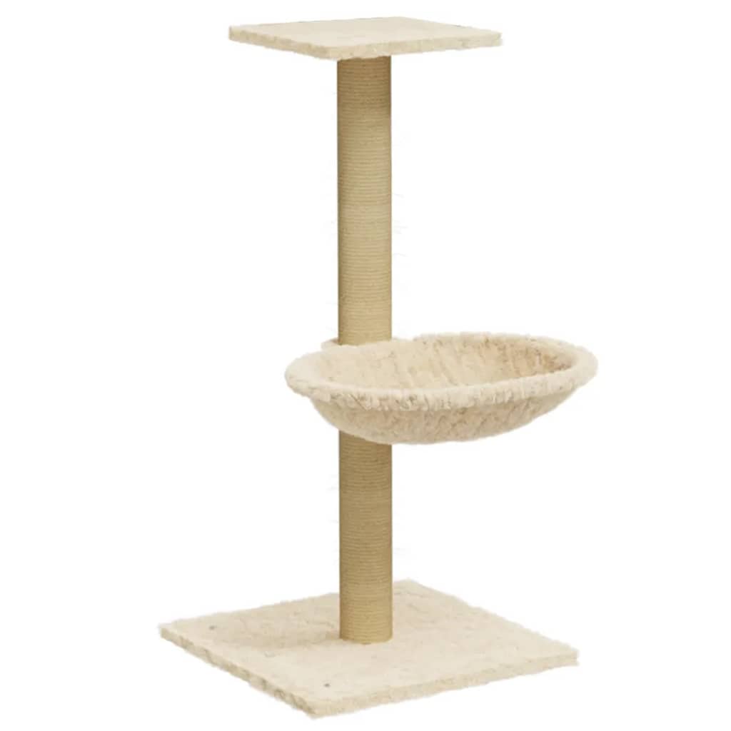 Cat house with sisal rope and scratching post, cream, 74 cm