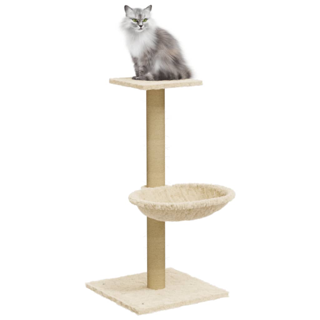 Cat house with sisal rope and scratching post, cream, 74 cm