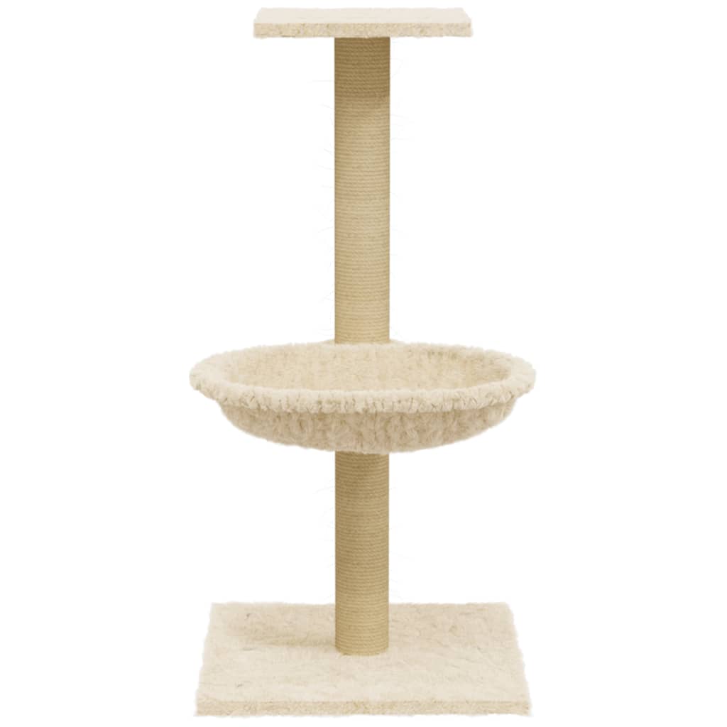 Cat house with sisal rope and scratching post, cream, 74 cm