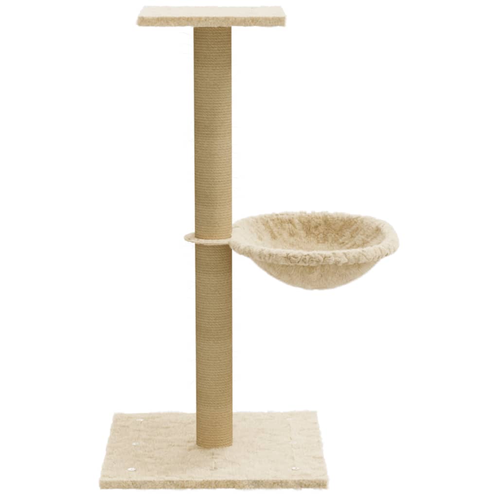 Cat house with sisal rope and scratching post, cream, 74 cm