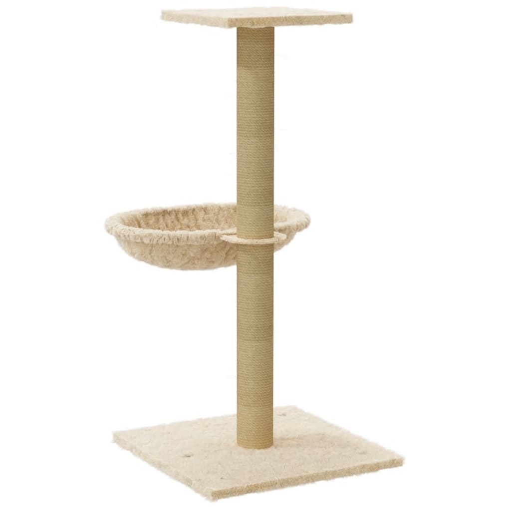 Cat house with sisal rope and scratching post, cream, 74 cm