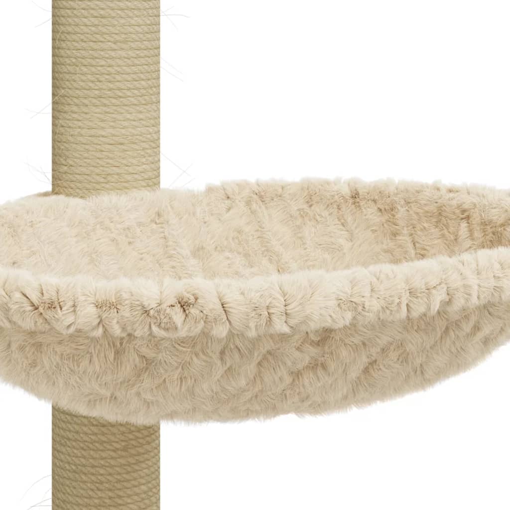 Cat house with sisal rope and scratching post, cream, 74 cm