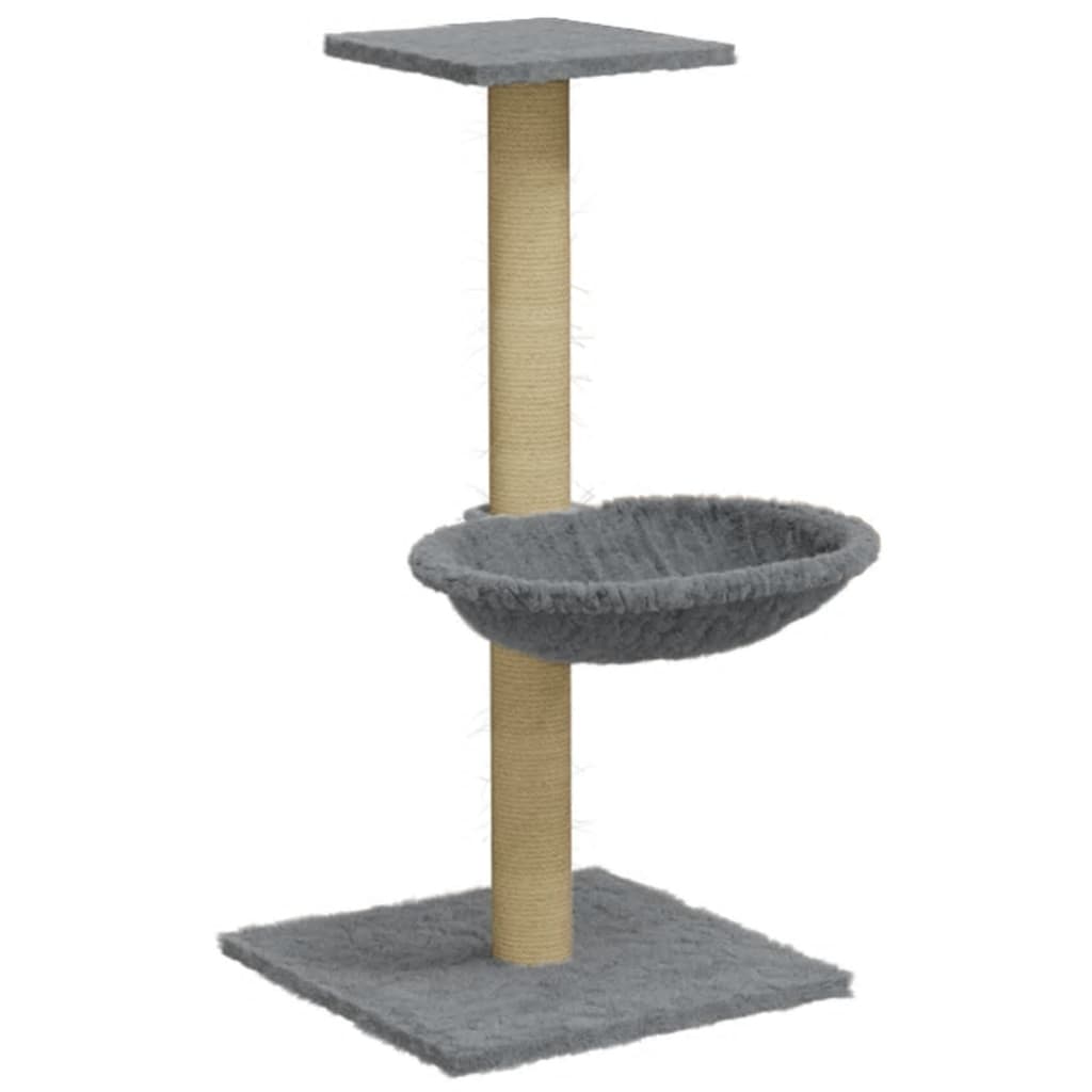 Cat house with sisal rope scratching post, light grey, 74 cm