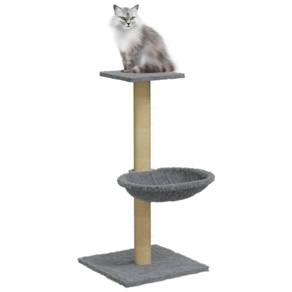 Cat house with sisal rope scratching post, light grey, 74 cm