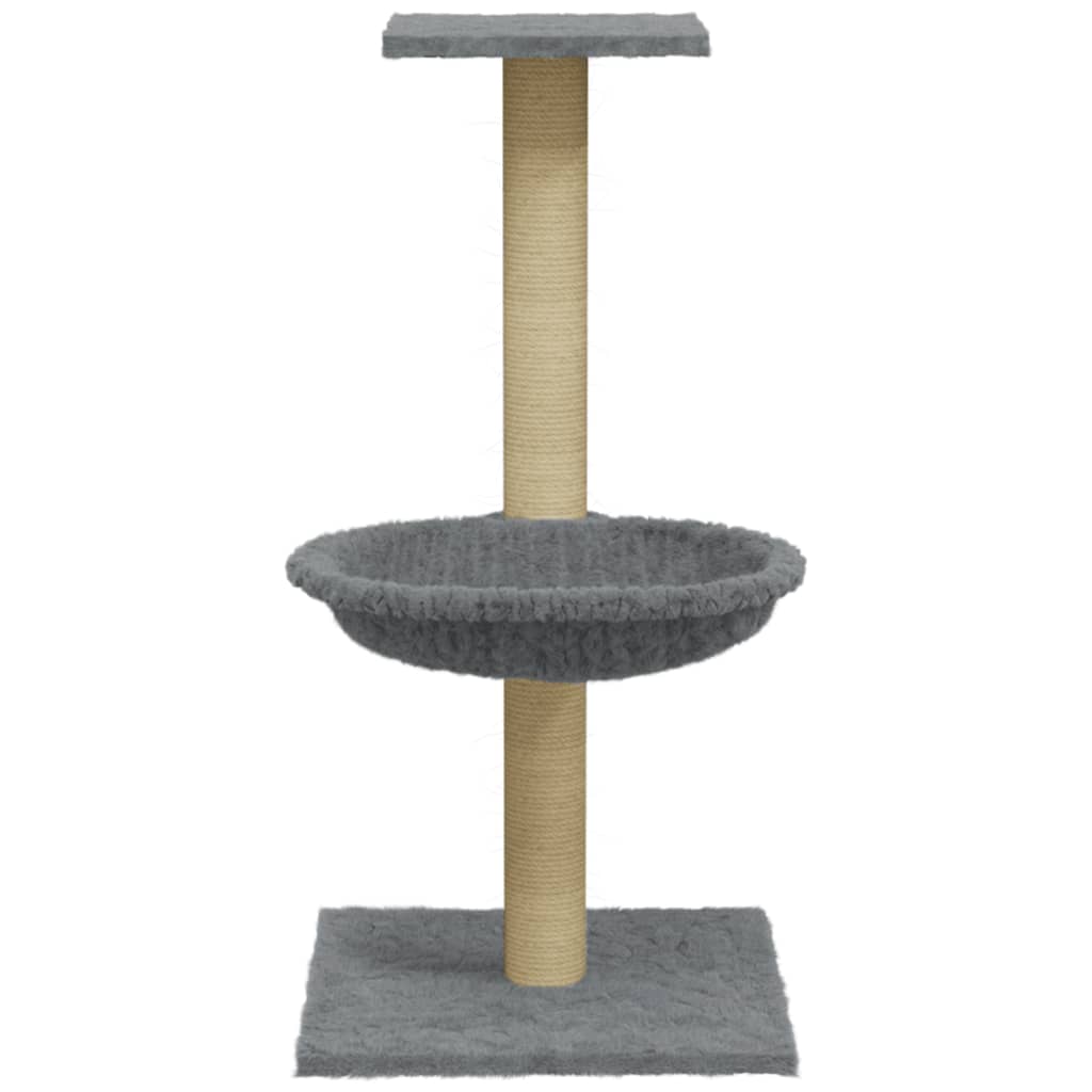 Cat house with sisal rope scratching post, light grey, 74 cm