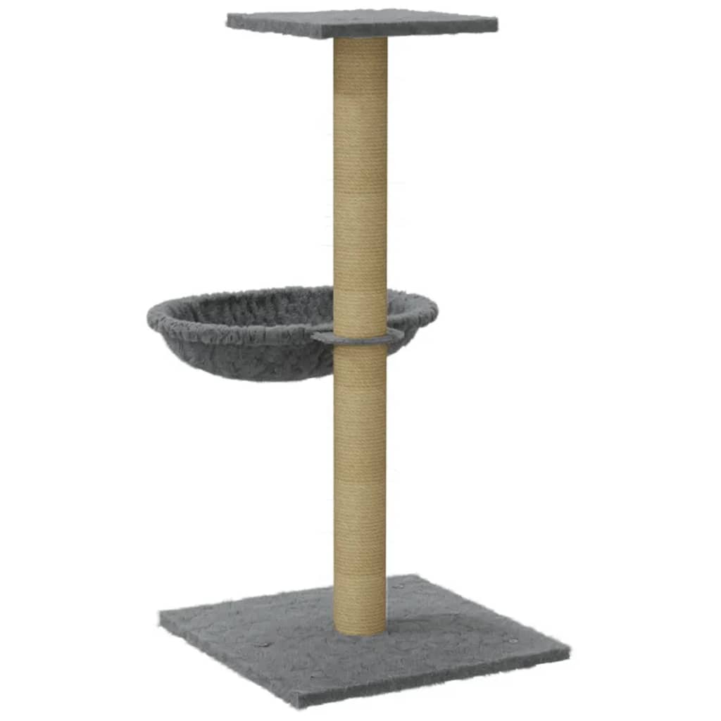 Cat house with sisal rope scratching post, light grey, 74 cm