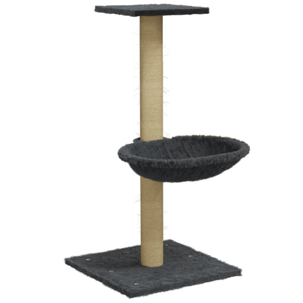 Cat house with sisal rope and scratching post, dark grey, 74 cm