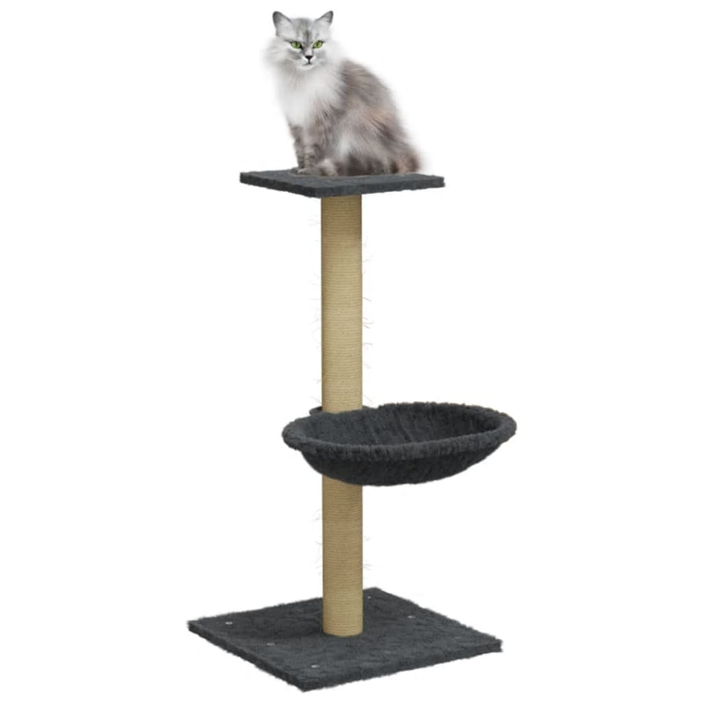 Cat house with sisal rope and scratching post, dark grey, 74 cm