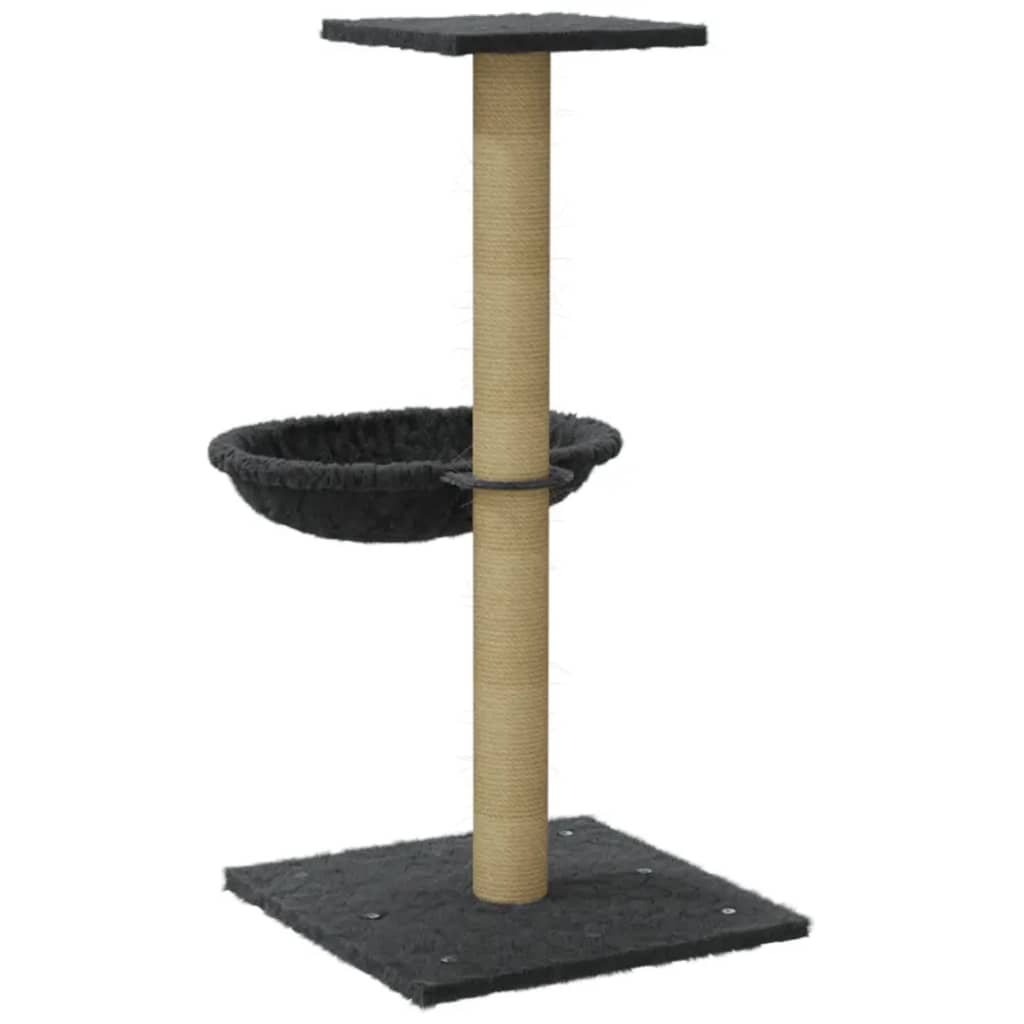 Cat house with sisal rope and scratching post, dark grey, 74 cm