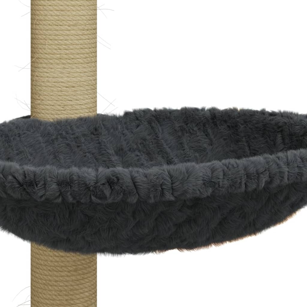 Cat house with sisal rope and scratching post, dark grey, 74 cm