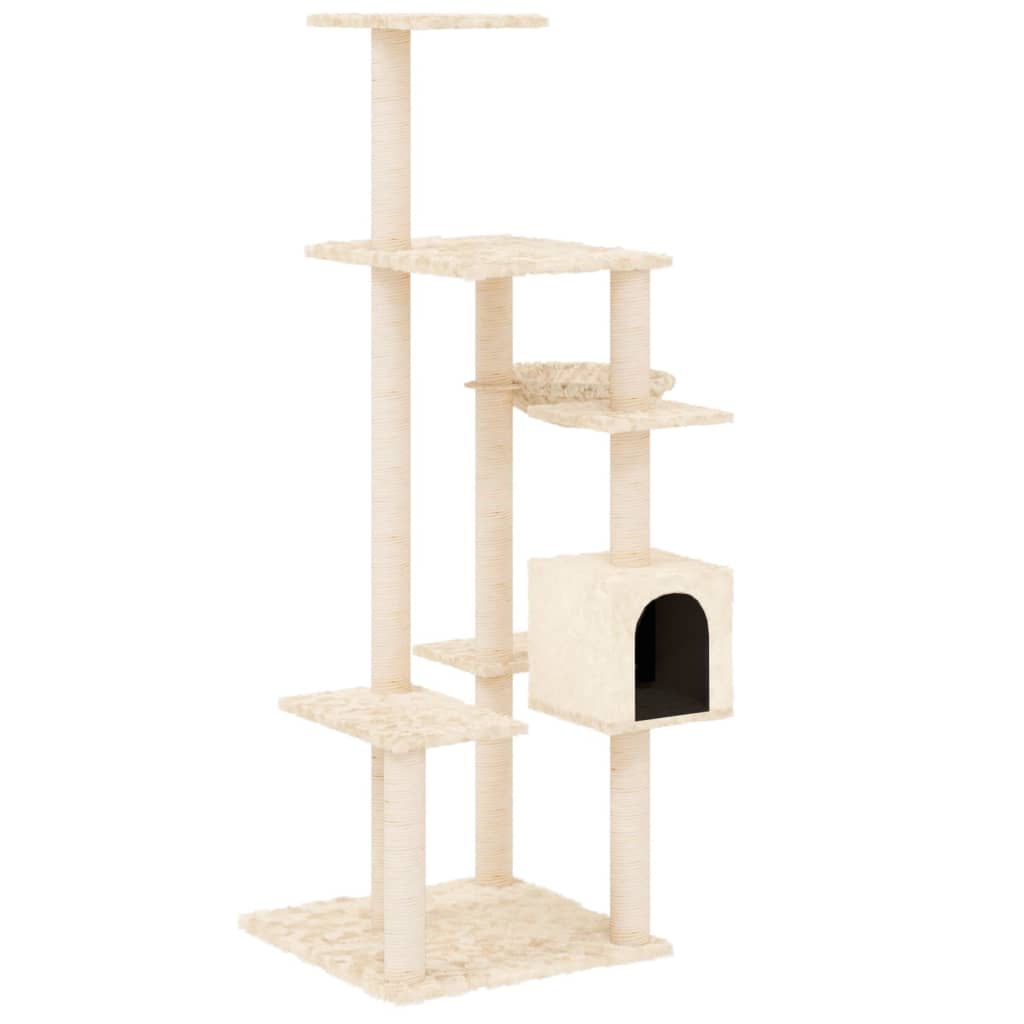 Cat house with sisal rope and scratching post, cream, 142 cm