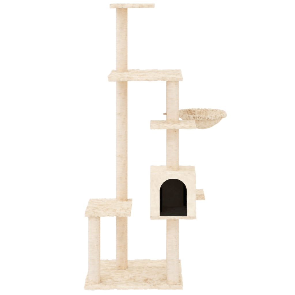 Cat house with sisal rope and scratching post, cream, 142 cm