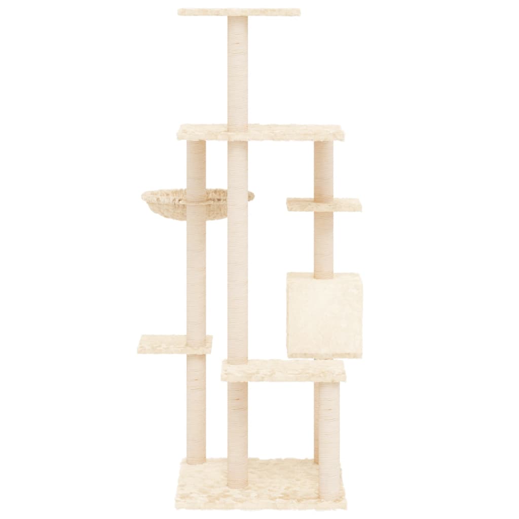 Cat house with sisal rope and scratching post, cream, 142 cm