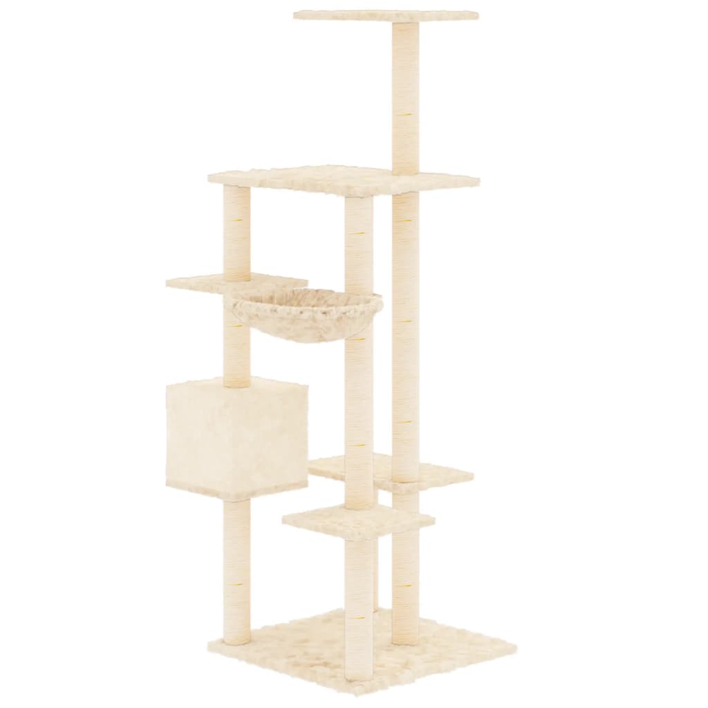 Cat house with sisal rope and scratching post, cream, 142 cm