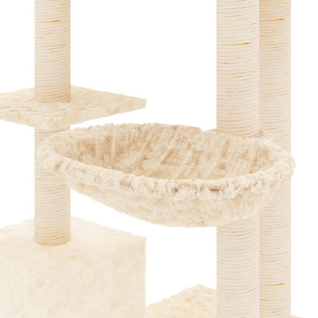 Cat house with sisal rope and scratching post, cream, 142 cm