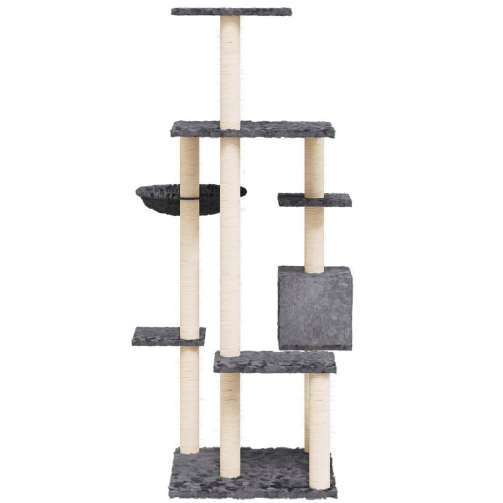 Cat house with sisal rope scratching post, dark grey, 142 cm