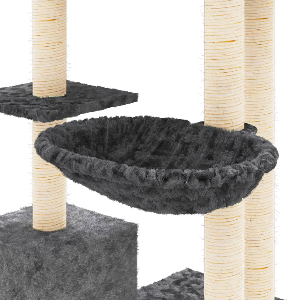 Cat house with sisal rope scratching post, dark grey, 142 cm