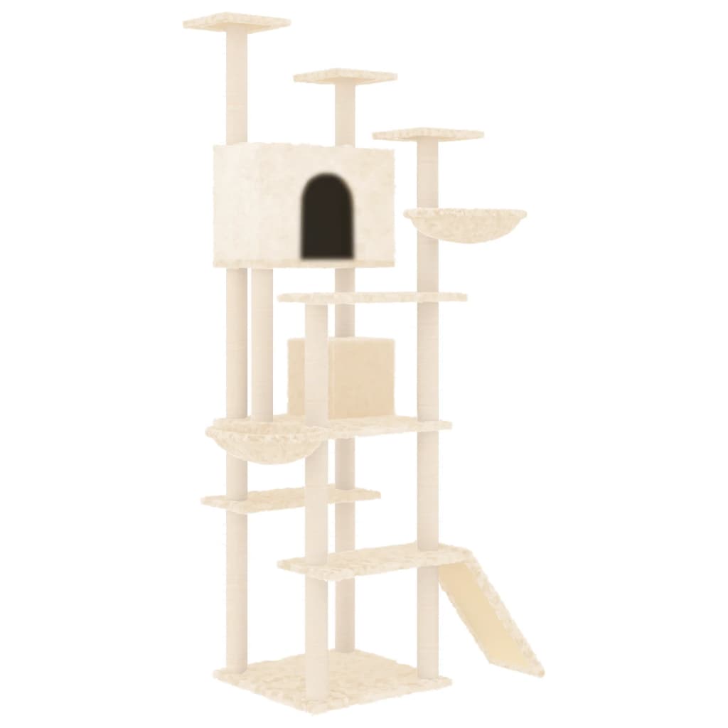 Cat house with sisal rope and scratching post, cream, 191 cm