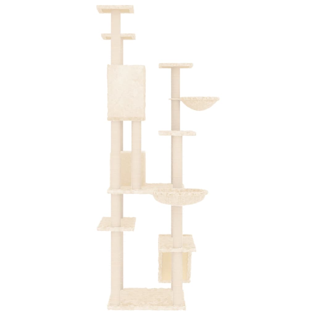 Cat house with sisal rope and scratching post, cream, 191 cm