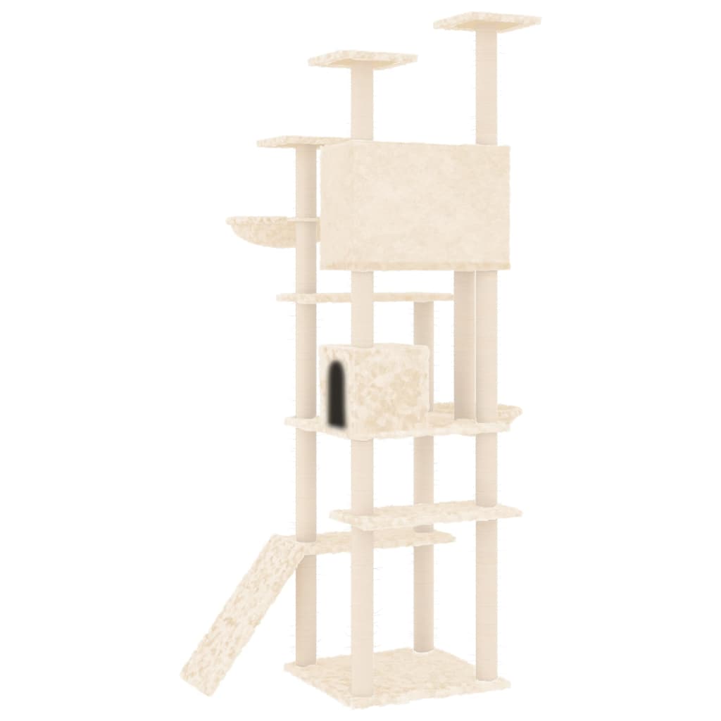 Cat house with sisal rope and scratching post, cream, 191 cm