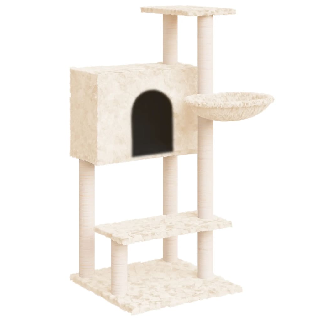 Cat house with sisal rope scratching post, cream, 108.5 cm