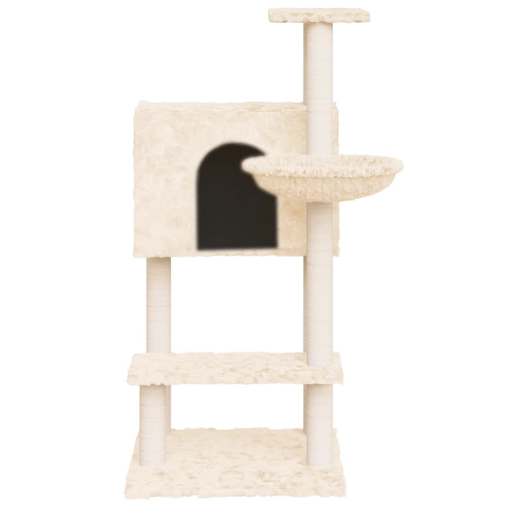 Cat house with sisal rope scratching post, cream, 108.5 cm