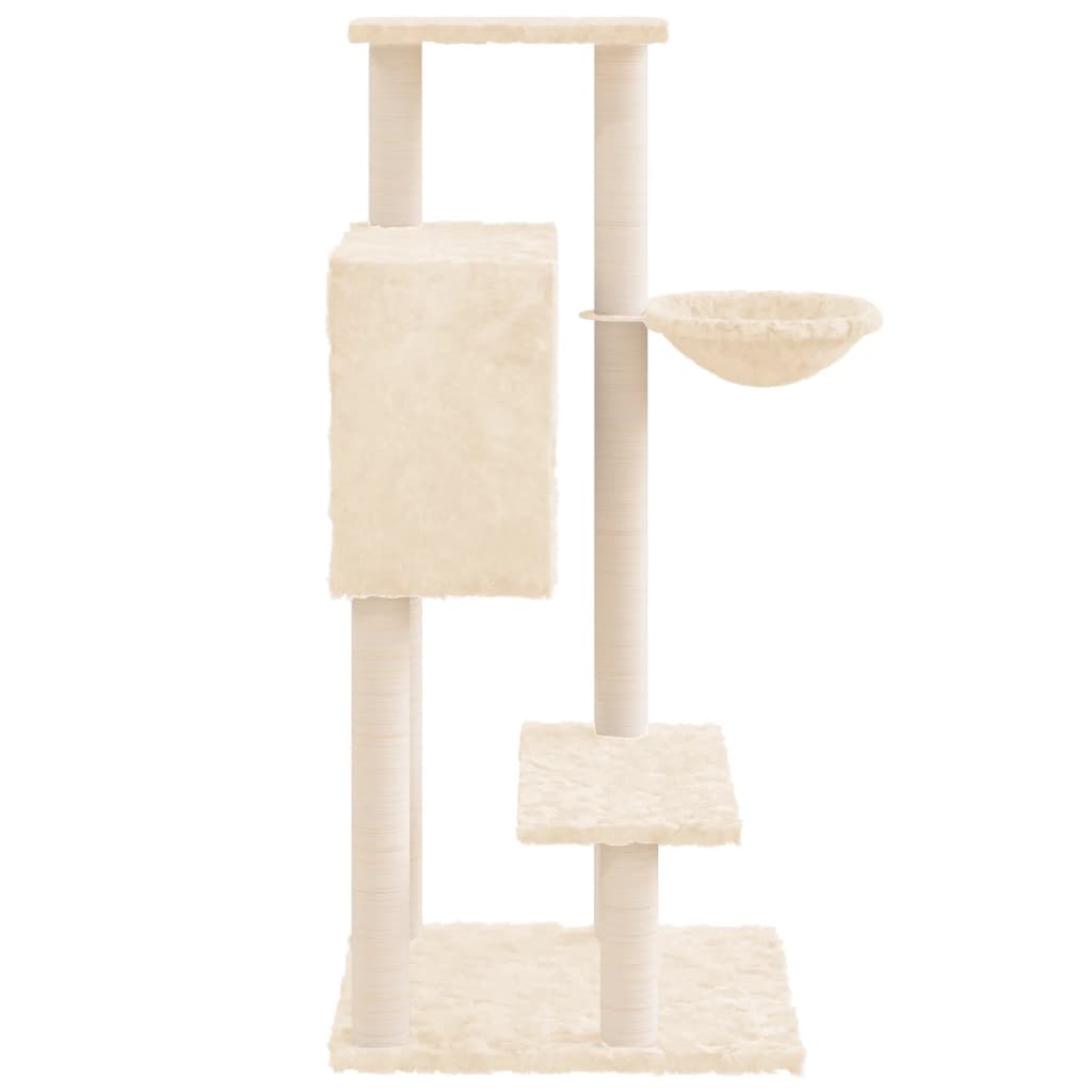 Cat house with sisal rope scratching post, cream, 108.5 cm