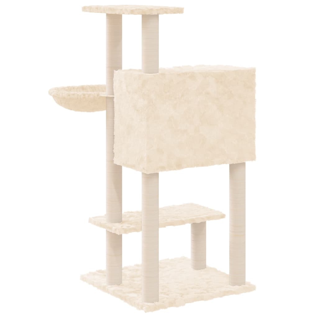 Cat house with sisal rope scratching post, cream, 108.5 cm