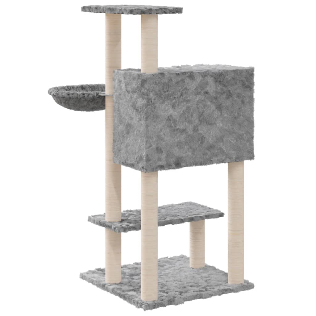 Cat house with sisal rope and scratching post, light grey, 108.5 cm