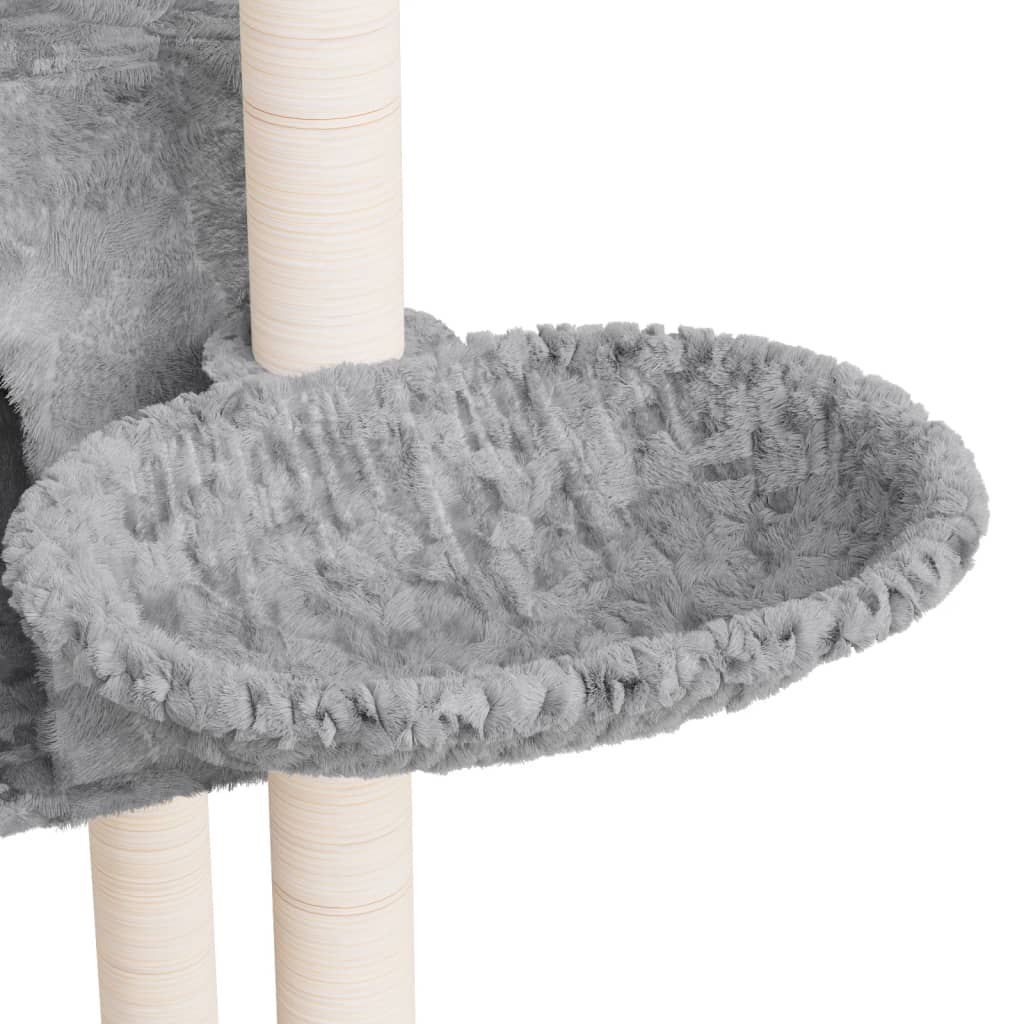 Cat house with sisal rope and scratching post, light grey, 108.5 cm