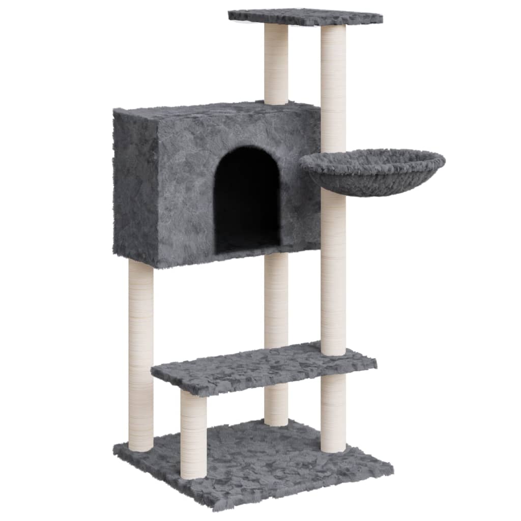 Cat house with sisal rope and scratching post, dark grey, 108.5 cm