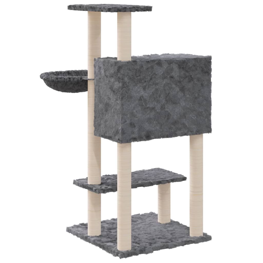 Cat house with sisal rope and scratching post, dark grey, 108.5 cm