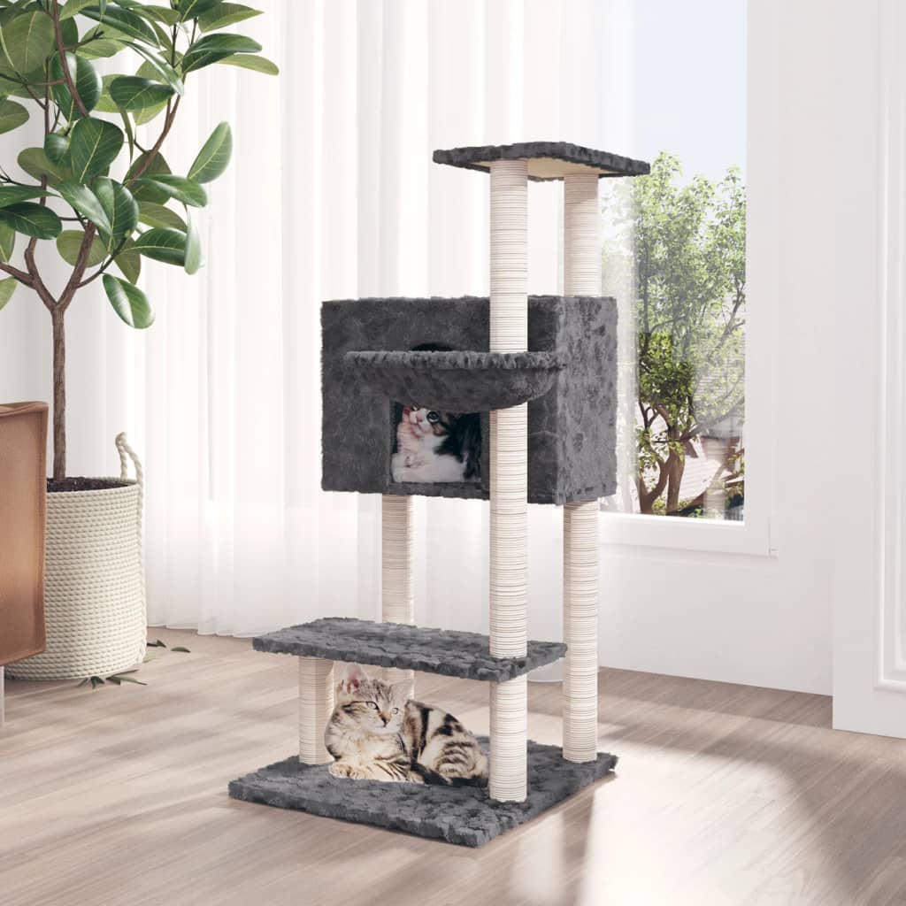 Cat house with sisal rope and scratching post, dark grey, 108.5 cm