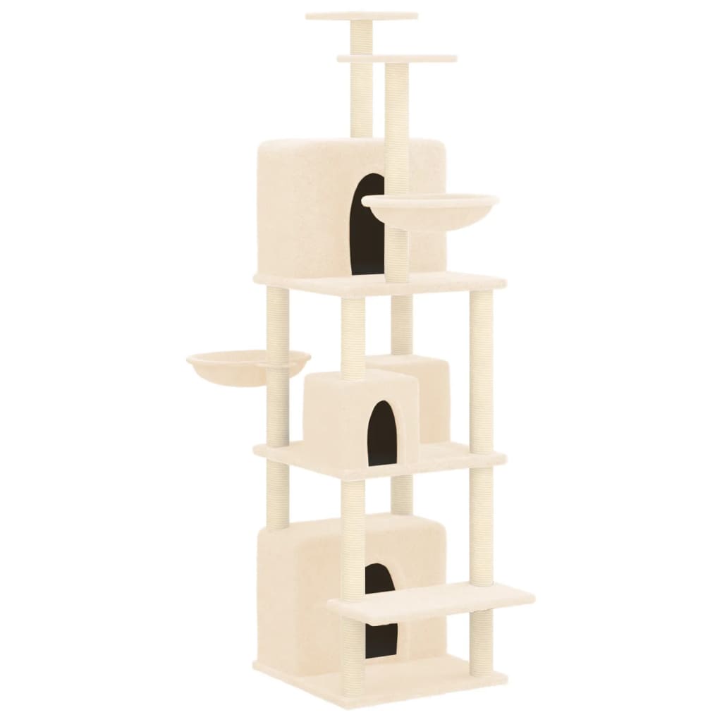 Cat house with sisal rope and scratching post, cream, 180 cm