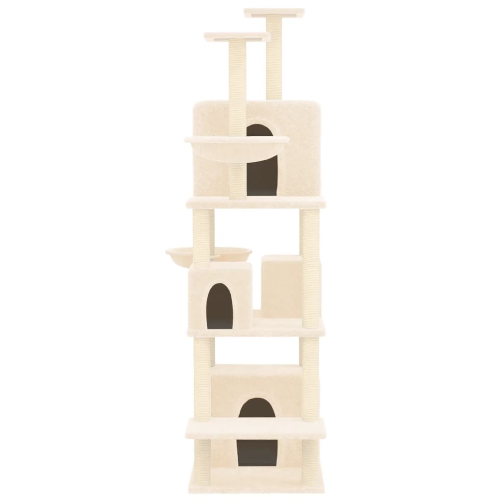 Cat house with sisal rope and scratching post, cream, 180 cm