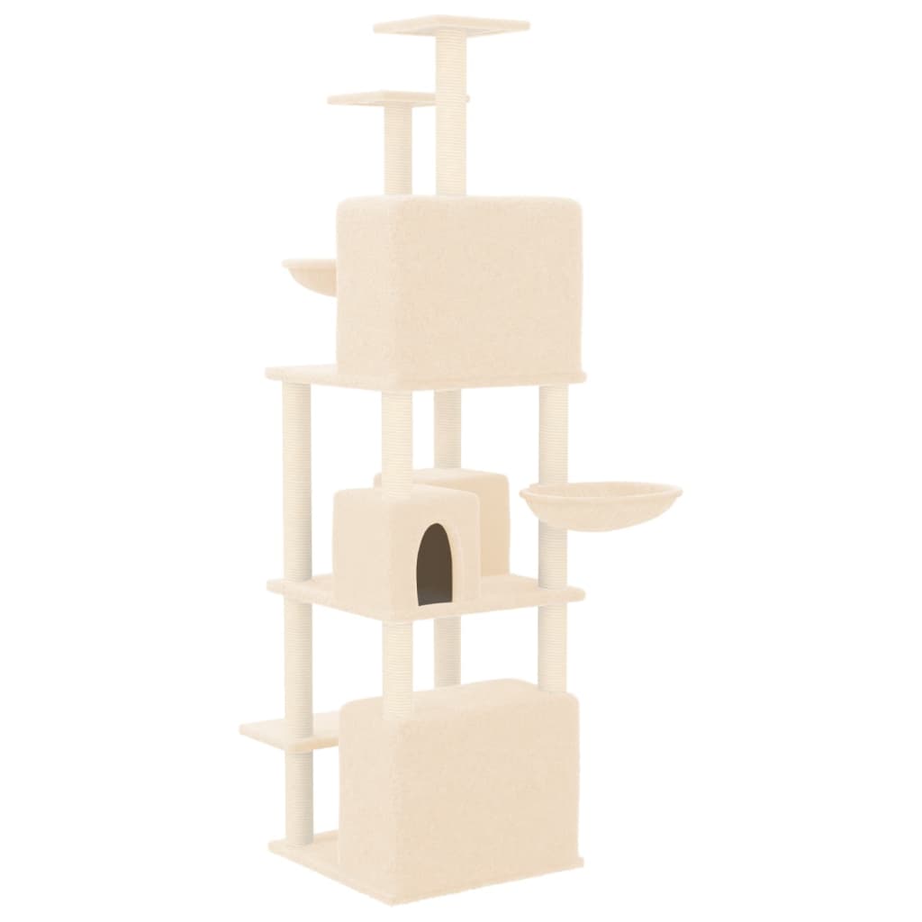 Cat house with sisal rope and scratching post, cream, 180 cm