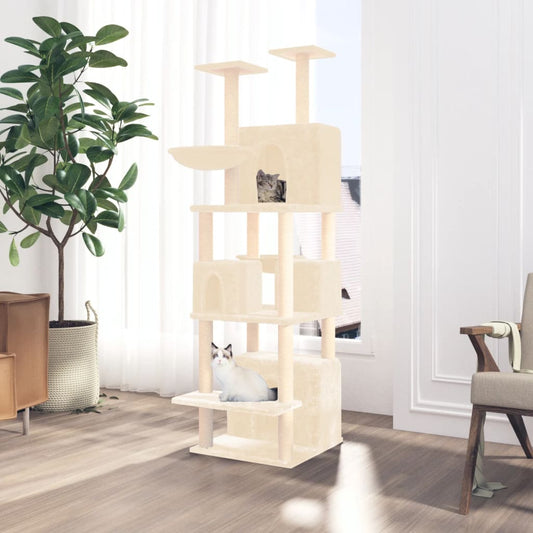 Cat house with sisal rope and scratching post, cream, 180 cm