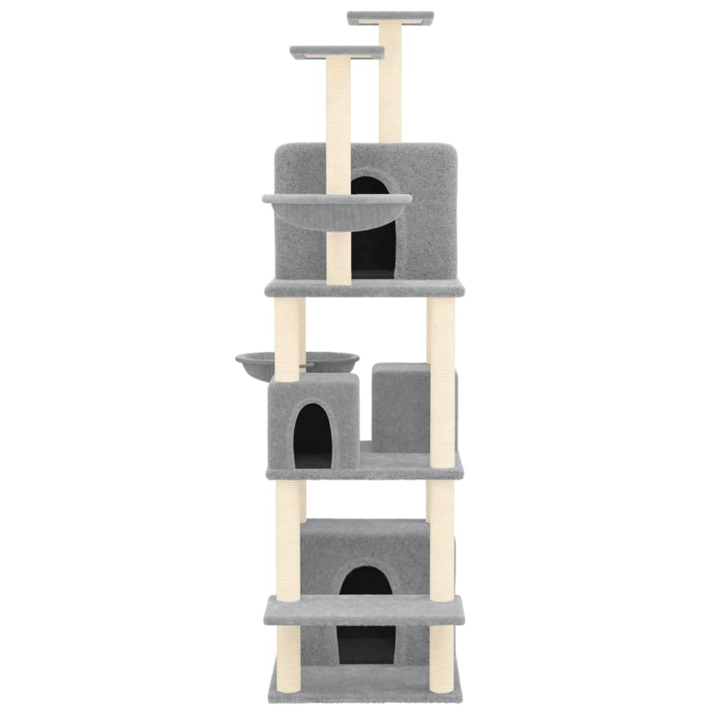 Cat house with sisal rope and scratching post, light grey, 180 cm