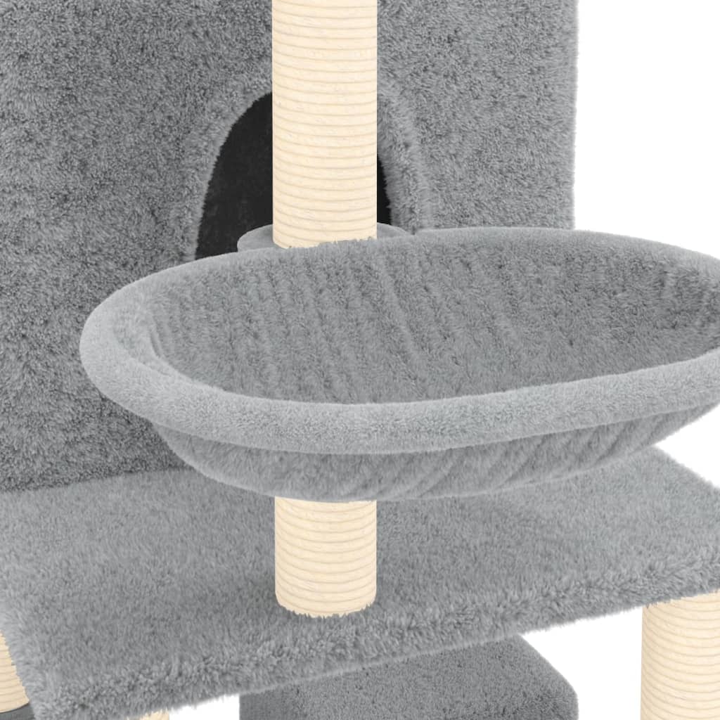 Cat house with sisal rope and scratching post, light grey, 180 cm