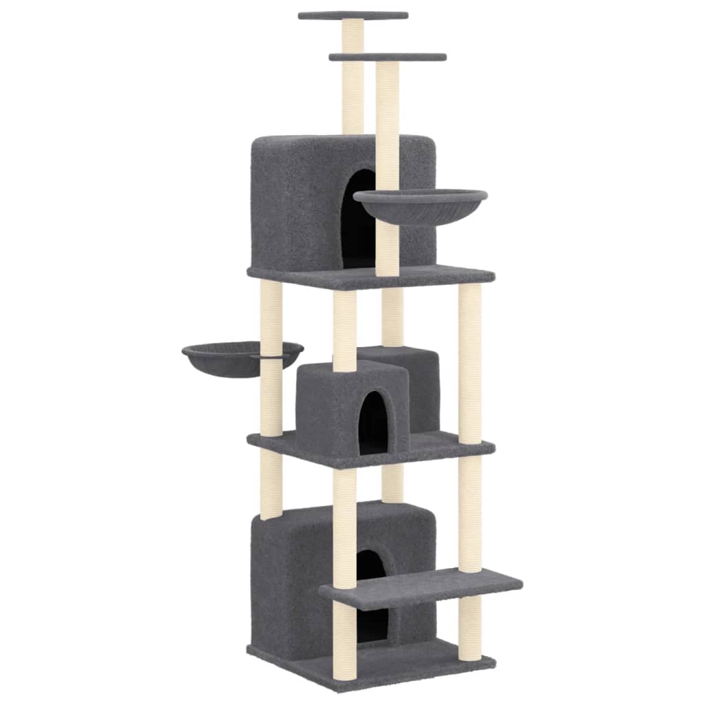 Cat house with sisal rope scratching post, dark grey, 180 cm