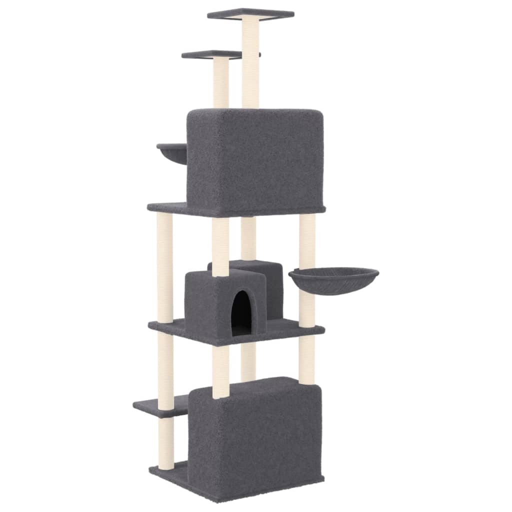 Cat house with sisal rope scratching post, dark grey, 180 cm