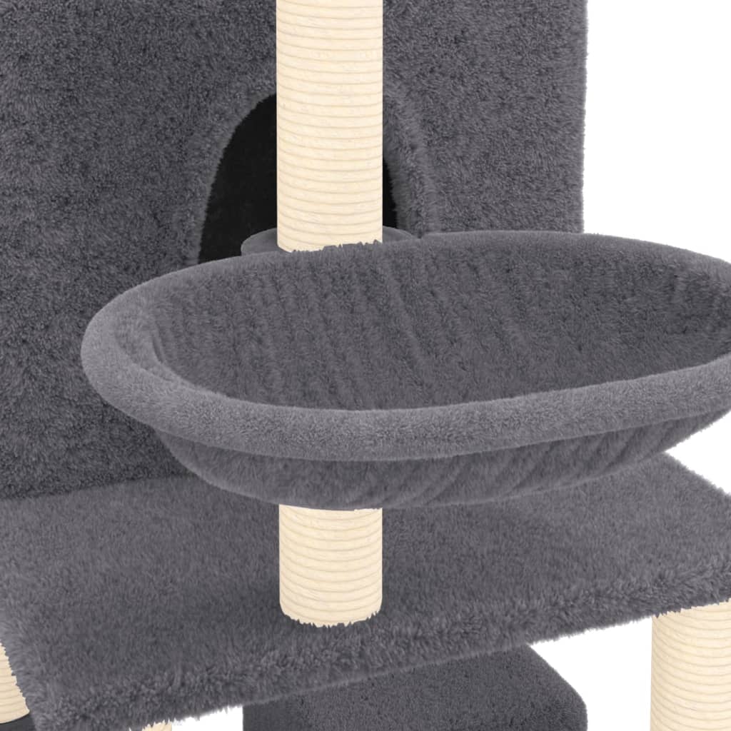 Cat house with sisal rope scratching post, dark grey, 180 cm