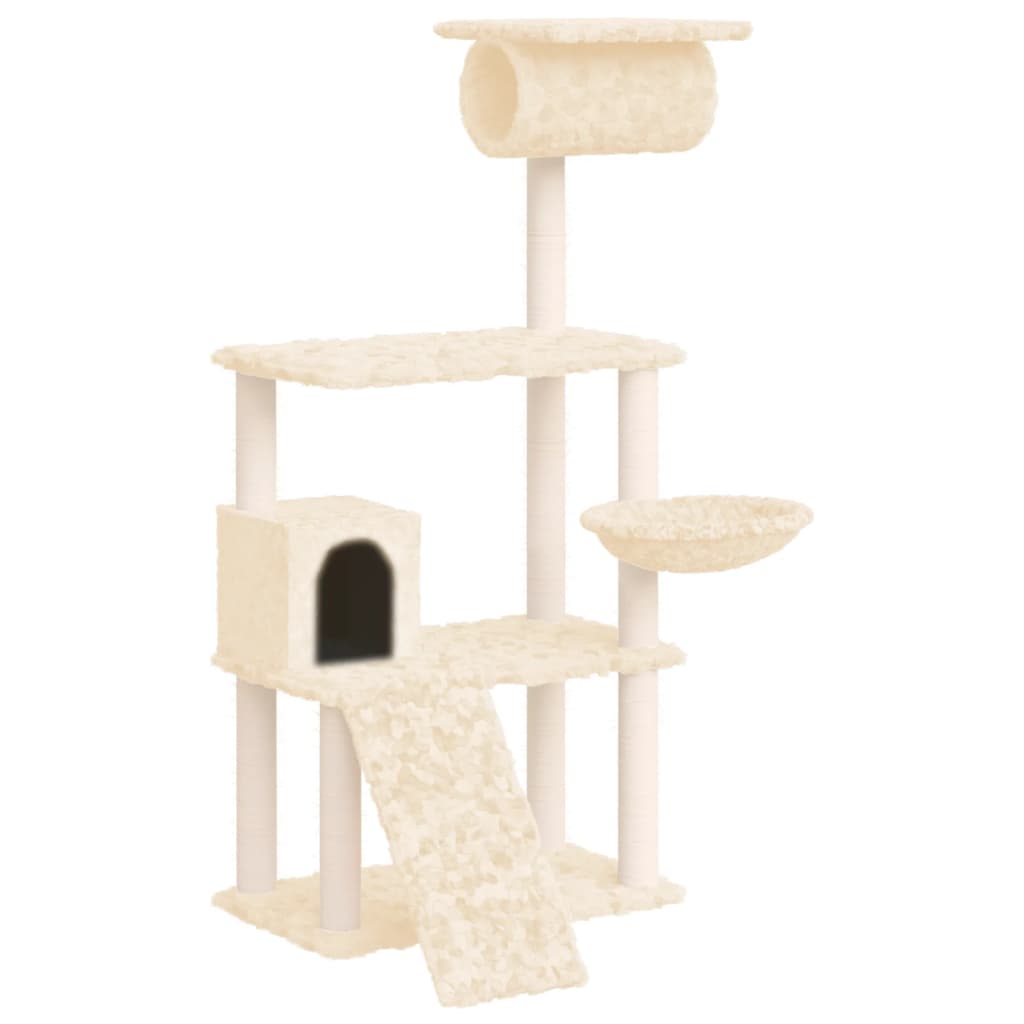 Cat house with sisal rope and scratching post, cream, 131 cm