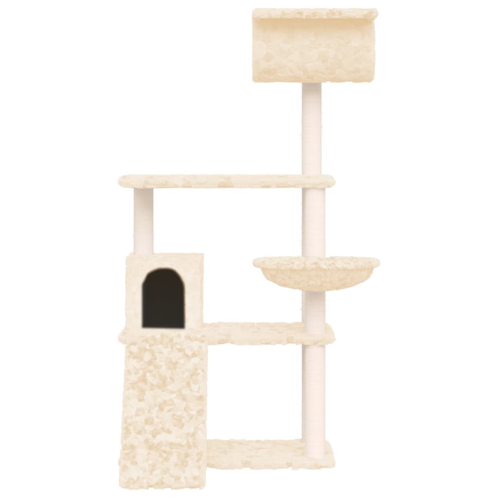 Cat house with sisal rope and scratching post, cream, 131 cm