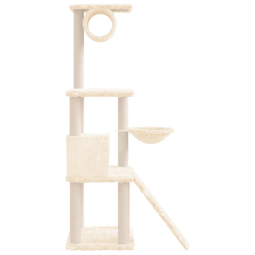 Cat house with sisal rope and scratching post, cream, 131 cm