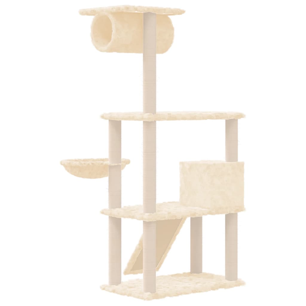 Cat house with sisal rope and scratching post, cream, 131 cm