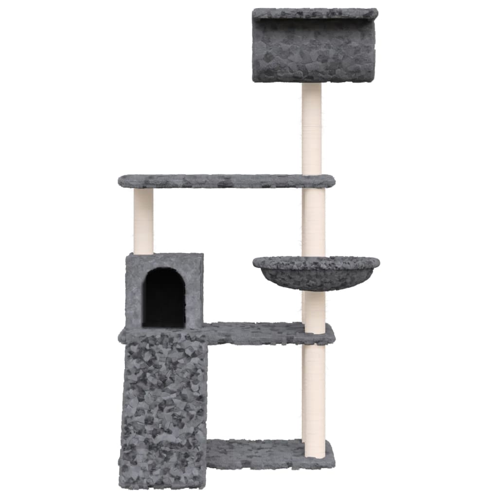 Cat house with sisal rope and scratching post, dark grey, 131 cm